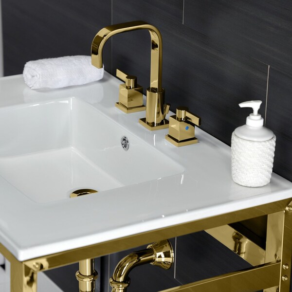 VWP3122W8A2 31 Ceramic Console Sink (8,3-Hole),White/Polished Brass